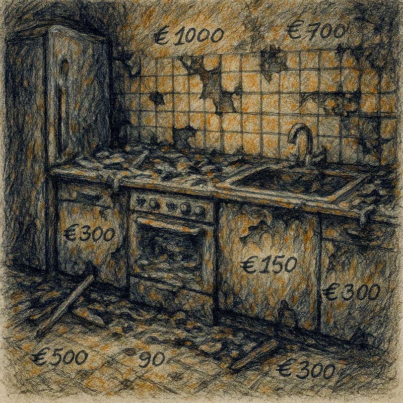 Boceto de valoración de cocina quemada
